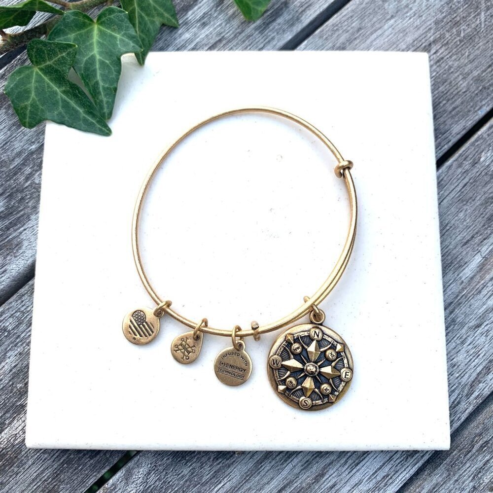 Alex and Ani Compass Charm Bangle – Russian Gold Finish - Expands 2"- 3.5"